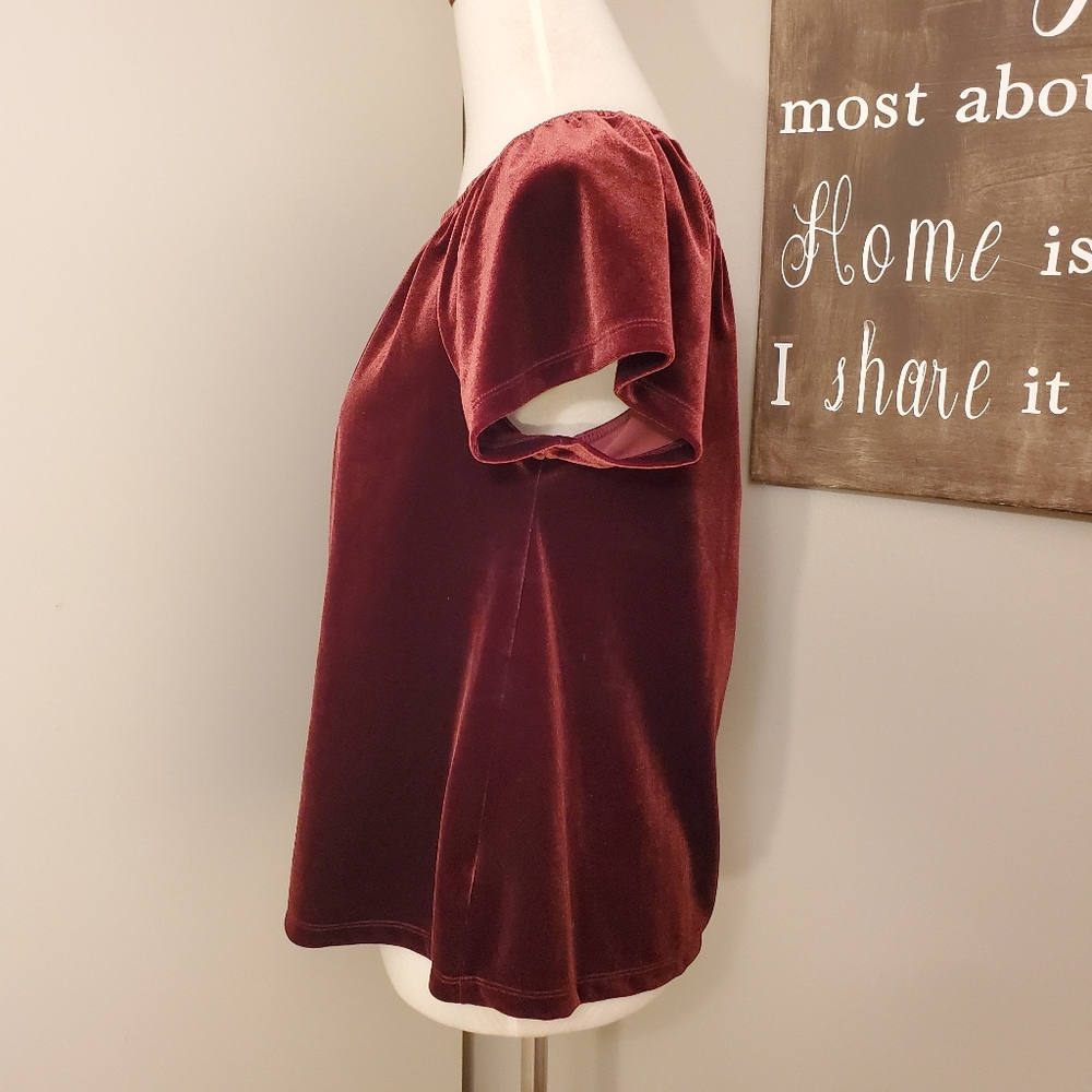 Gap Wine Colored Velvet On/Off The Shoulder Top - Picture 4 of 11